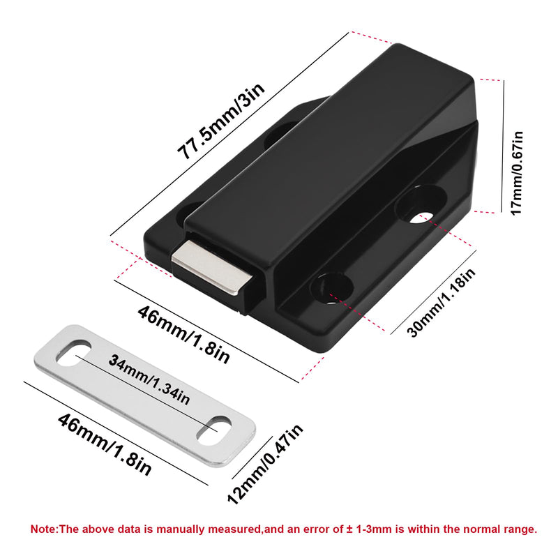 2 Pack Magnetic Push Latch,Heavy Duty Magnetic Touch Latch,for Push to Open Cabinet or Kitchen Drawer, Kitchen Door,on Strong Pop Out (Black - 2.7 inch, 2 Pack) Black - 2.7 inch(ejectable)