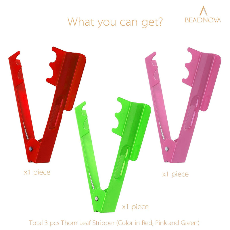 BEADNOVA Rose Thorn Stripping Tool - Thorn Remover Metal Stripper for Floral DIY and Gardening (3pcs, Red, Green and Pink) 3pcs