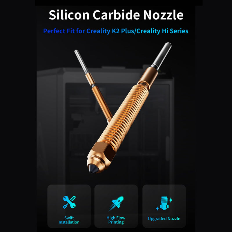 Silicon Carbide Nozzle 0.4mm, Upgraded Nozzle for K2 Plus/Creality Hi 3D Printers, Quick-Swap Nozzle for PLA,ABS,PETEG,TPU,PP,PC (0.4mm)