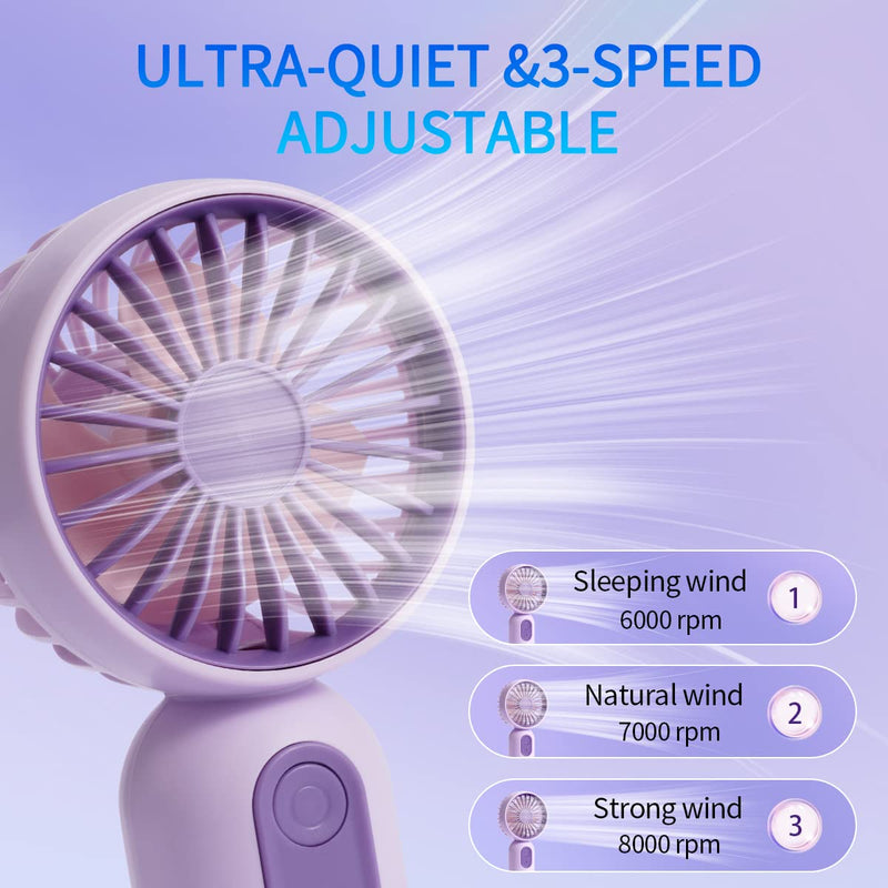 Mini Portable Fan 6 Pack, Cute Handheld Fan Battery Operated Lightweight Small Personal Fans with 3 Speeds and USB Rechargeable Eyelash Fans for Women Men Office Outdoor Travel Camping Black & Blue & Pink*2 & Purple*2
