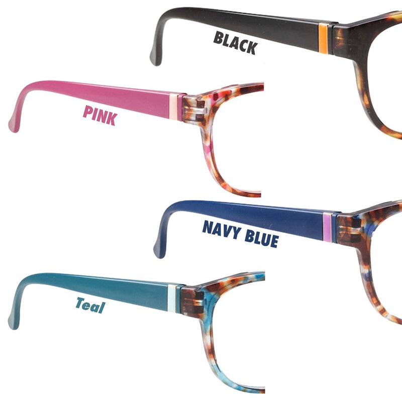 4 Pairs High Magnification Power Womens Reading Glasses - Cat Eye Readers 4.00-6.00 4 Pack - Black, Pink, Navy Blue, Teal 6.0 x