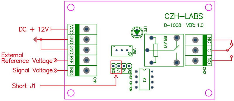 Voltage Comparator Relay Board, DC12V, SPDT 10Amp Relay.