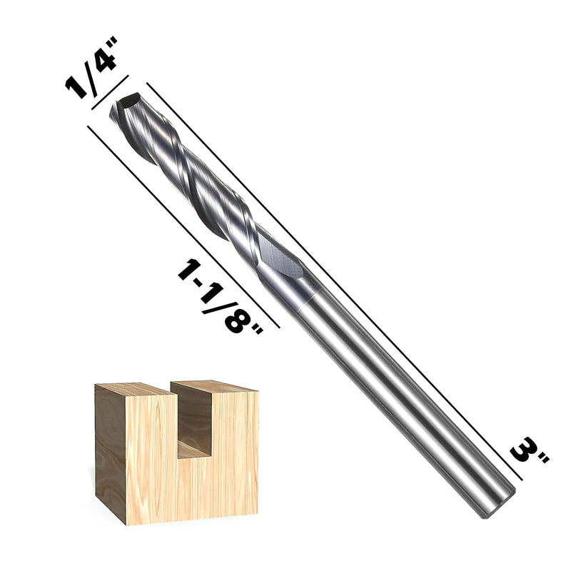 SainSmart Genmitsu 5pcs End Mills CNC Router Bits, 1/4" Shank Tungsten Steel CNC Cutter with 2-Flute Flat Nose, 3” Overall Length, TiAlN Coating, for Aluminum, Metal, Plastic, MDF & Wood, 2FNC05