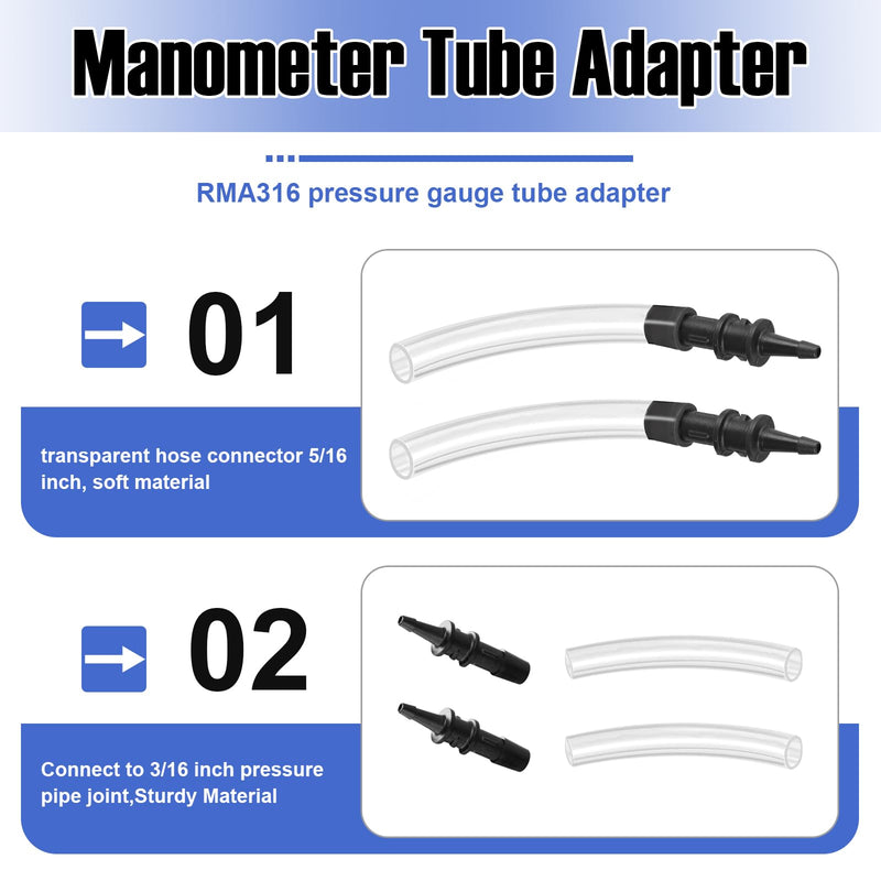 RMA316 Manometer Tube Adapter Replacement for Fieldpiece Manometer Pressure Tube 3/16 to 5/16 Manometer Fittings Adapter Fit Inlet and Outlet Valves of Gas Appliances Adapter Tubes