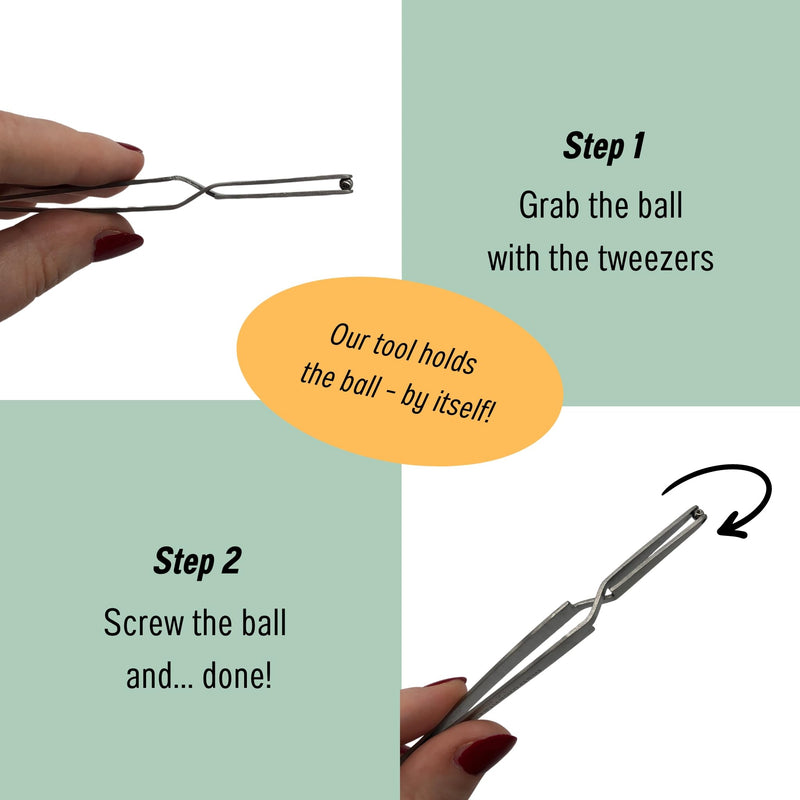Piercing Ball Grabber Tool - for Small Balls 2mm or larger - Self-Retaining - Stainless Steel - Ball Holder Tweezers T1 - Piercing Tools for Changing Jewelry