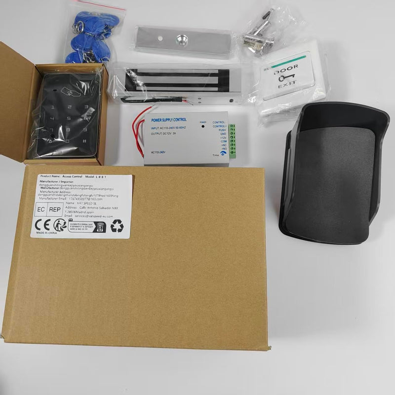 Door Access Control System Kit, RFID Keyboard with Rain Cover, 180/350lbs Magnetic Lock, DC12V Power Supply, 10Pcs 125KHZ ID Keyfobs,Door Safety Switch Applies to Outdoor