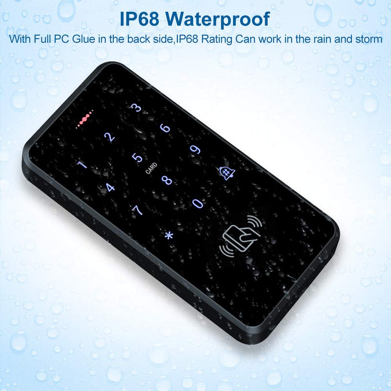 HFeng IP68 Waterproof Outdoor Door Access Control System Kit RFID Access Control Keypad Touch Panel + 180KG/350lbs Electric Magnetic Lock + Power Supply +10pcs Keyfobs