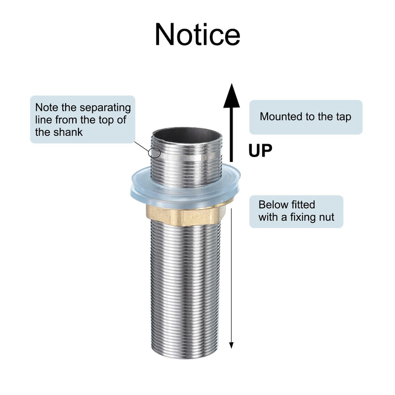uxcell 4" Faucet Mount Extension Shank Stainless Steel Threaded Pipe Lengthen Mounting Shank Lengthen Fixed High Foot with Nut and Gasket 1PCS 4 Inch