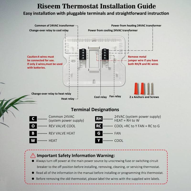 Non-Programmable Thermostat for Home Single-Stage Systems, 1 Heat/1 Cool, Easy DIY Install, Blue Backlight