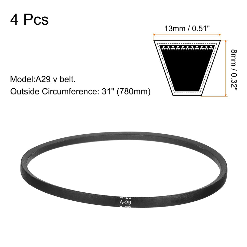 uxcell 4pcs A29/4L310 Classic Wrapped Rubber V-Belt, 29"(730mm) Inside Circumference, A Profile V Belt 4