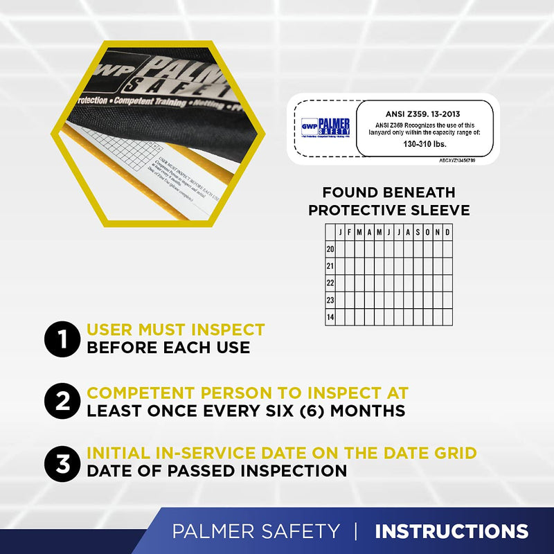 Palmer Safety 18" D-Ring Extender Fall Protection with 3/4" Snap Hook and D-Ring, Polyester Webbing with Chafe Guard, OSHA/ANSI Compliant 1