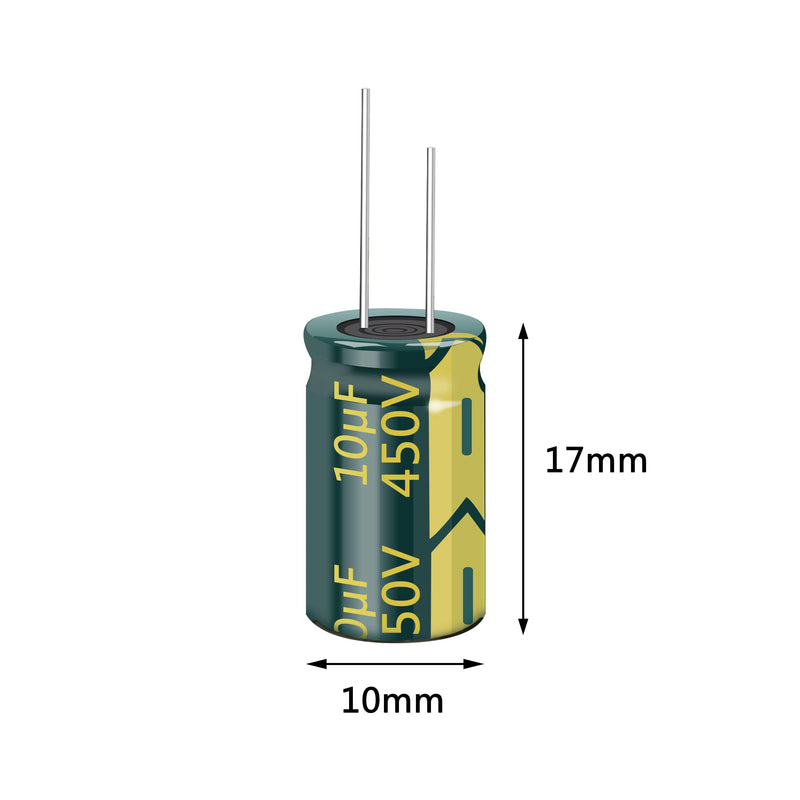 10pcs 450V 10UF Capacitor 10X17MM(0.39x0.67in) High Frequency Aluminum Electrolytic Capacitors for TV, LCD Monitor, Game 10pcs 450V 10UF
