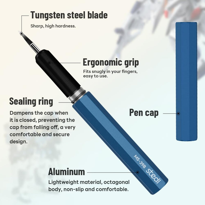stedi Model Scriber Chisel,Tungsten steel Blades 0.15mm,for Modeling Hobby,RG Scale Model,Gundam Model Kit,for Scribing line, Engraved,Panel line,Resin,Blue Blue+0.15mm