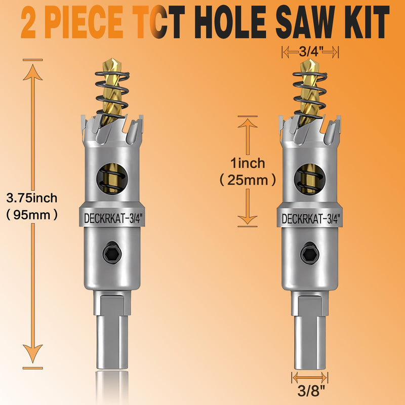 2-Pack 3/4" TCT Hole Saws for Hard Metal, Heavy Duty 19mm Tungsten Carbide Tipped Hole Cutters Set with Spring-Loaded Pilot Drill Bits for Stainless Steel, Metal, Iron, and Plastic 3/4”（19mm）