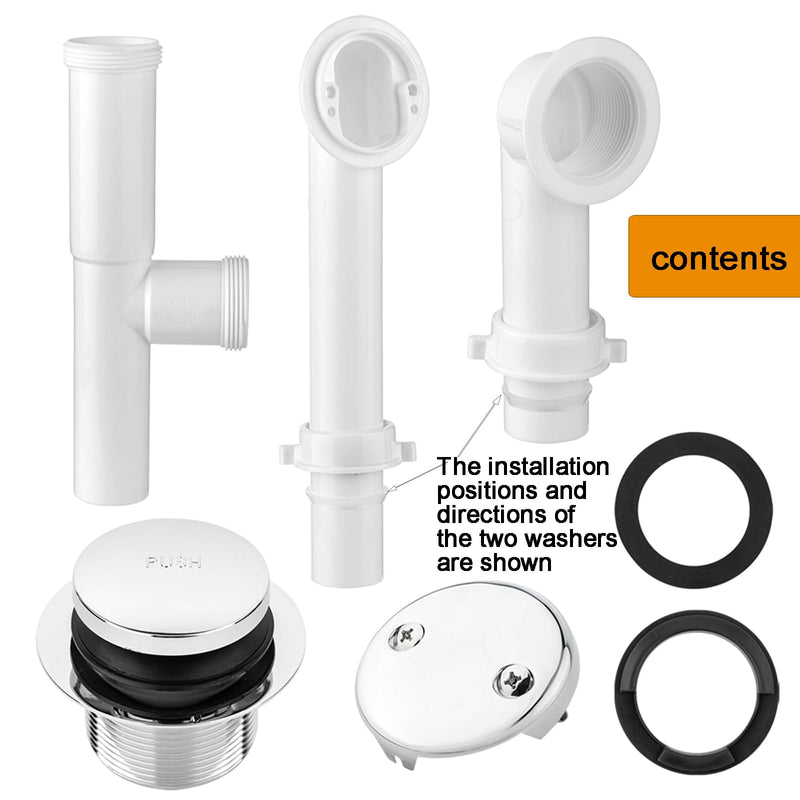 (1 Pack) Yariwiz 1-1/2" Polished Chrome Bathtub Tub Drain Kit Bath Waste Overflow Drain Tube Assembly with Touch-Toe Tub Drain Stopper and Overflow Faceplate Polished Chrome Style 5