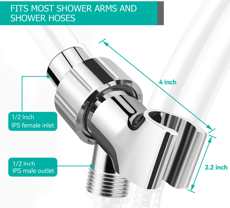 Adjustable Handheld Shower Head Holder- Brass Ball, Premium ABS Bracket- 360 Degree Rotatable：Arm Mount and Hose Connector, Shower Adapter- Adjustable Shower Arm Mount, MAYYAYA (Chrome) Chrome