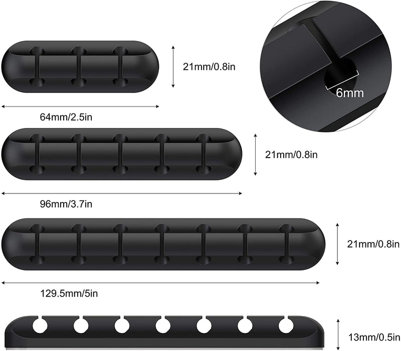 SOULWIT Cable Holder Clips, 3-Pack Cable Management Cord Organizer Clips Self Adhesive for Desktop USB Charging Cable Nightstand Power Cord Mouse Cable Wire PC Office Home 753-Slot 753-Slot-Black