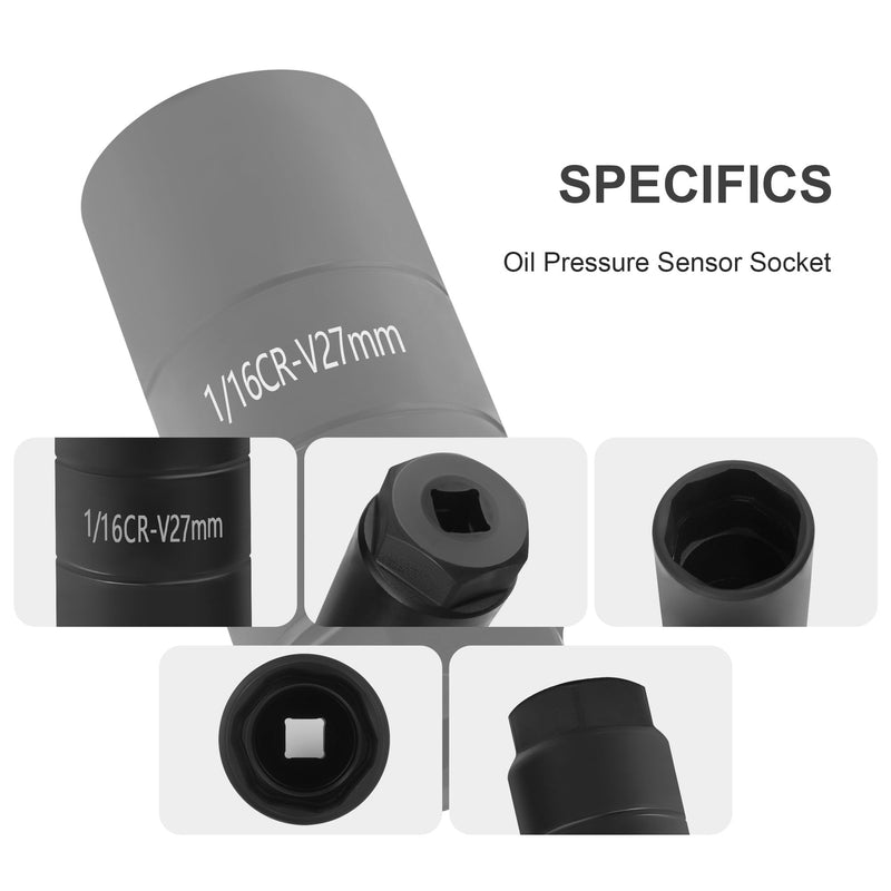 Oil Pressure Sensor Socket,1 1/16 Socket 2 5/8" Long Oil Pressure Switch Socket Fits 3/8-Inch Drive or 1 1/8" Hex Wrench,Quick Removal/Installation Oil Sending Unit Socket (Black) Black