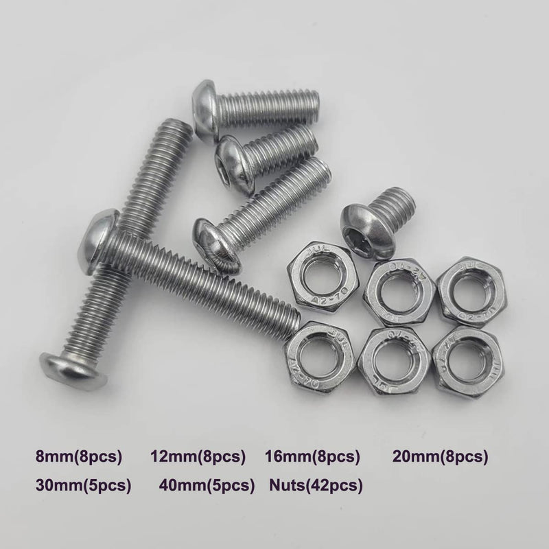 84Pcs M6 x 8mm,12mm,16mm,20mm,30mm,40mm Hex Pan Head Cap Bolts Nuts Screws Assortment Set 304 Stainless Steel Allen Socket Drive Machine Screws with Wrench (84PCS M6 Hex Screws Nuts) 84PCS M6 Hex Screws Nuts