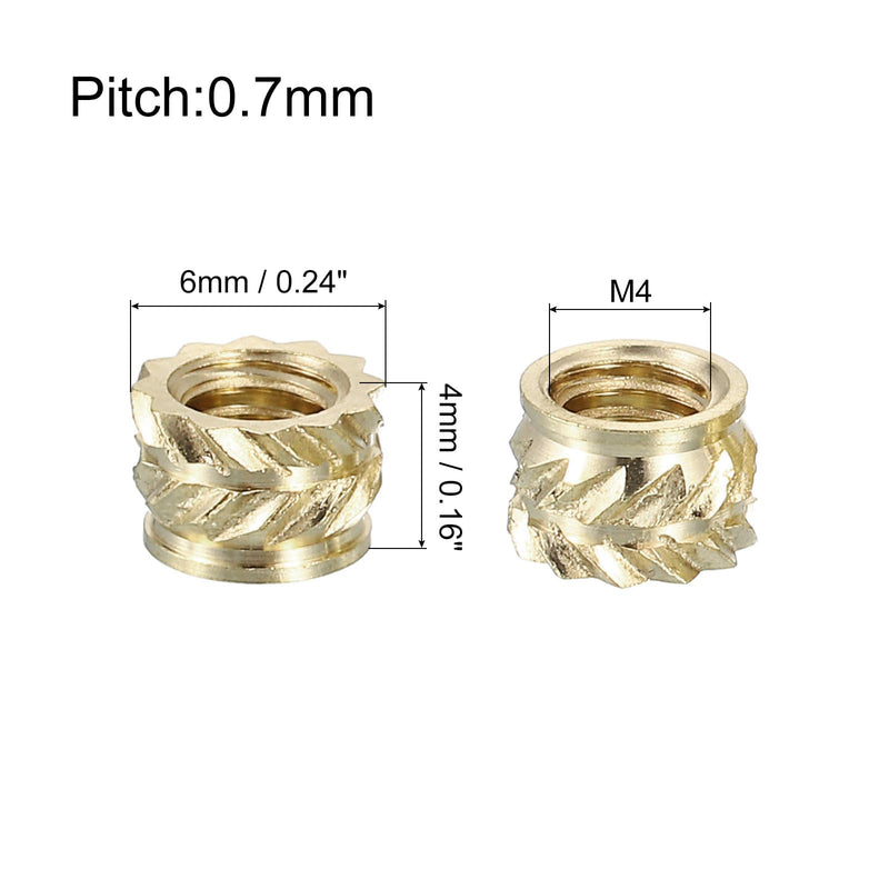 uxcell Knurled Insert Nuts, 50pcs M4 x 4mm L x 6mm OD 3D Printing Brass Nuts Female Threaded Inserts Brass Heat Set Insert Embedment Nuts M4 x 4mm x 6mm 50