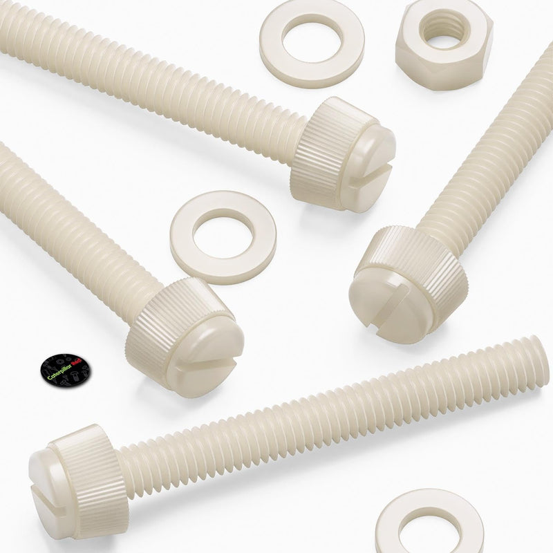 50 x Natural, Nylon Plastic Thumbscrews, knurled, M6 x 50 mm, (15/64 x 1 37/64 in), Nuts, Bolts, washers