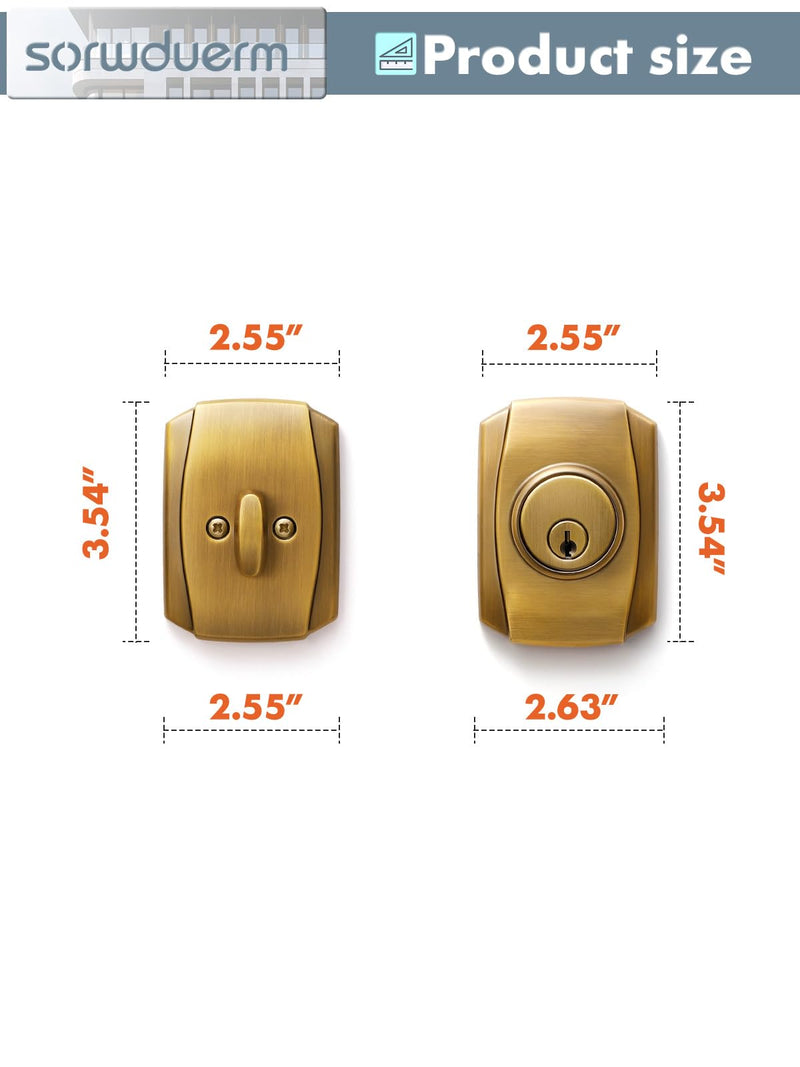 1 Pack Antique Brass Keyed Single Bronze Cylinder Deadbolt Lock Keys Handleset Front Entry Interior Exterior Door Deadbolts Deadbolt-Key