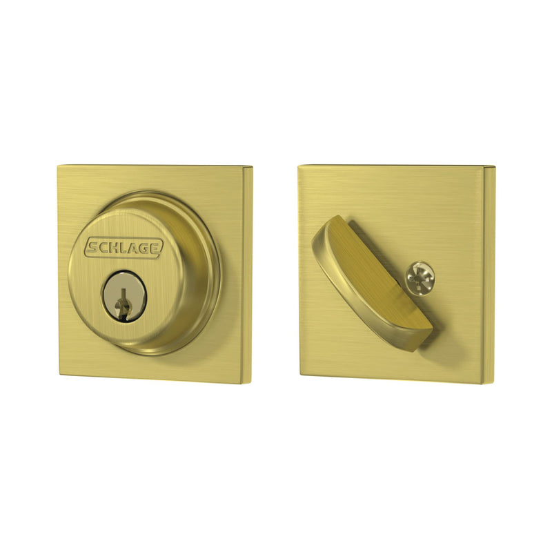SCHLAGE Lock Company Single Cylinder Deadbolt with Collins Trim, Satin Brass (B60 608 COL)