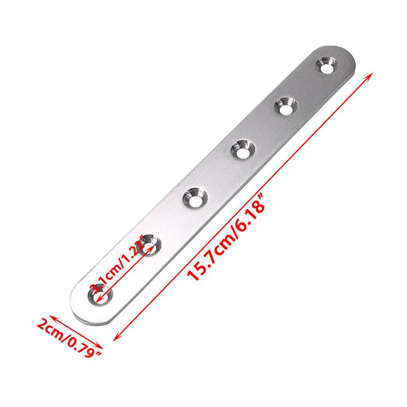 Sumnacon 8 Pcs Stainless Steel Flat Plates - 6 Inch Heavy Duty Mending Plate Straight Corner Brace Brackets Connector Furniture Repair Fixing Joint with Screws, Silver 6 Inch Silver