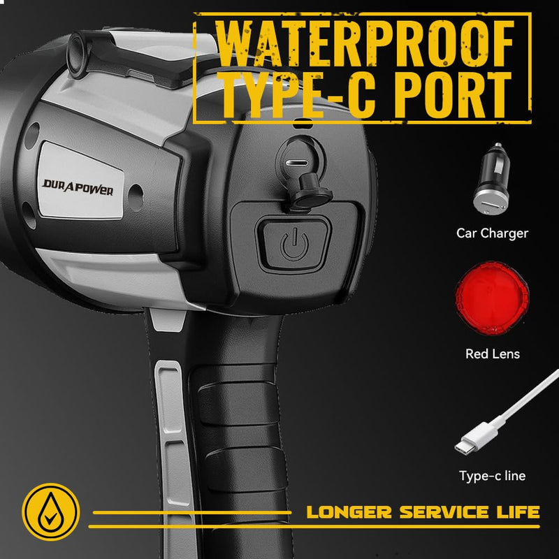 Durapower Rechargeable Spotlight Flashlight, 1000LM IP68 Waterproof Super Bright Handheld Spotlight, 1400ft Range LED Portable Spot Light for Marine Boat Hunting Camping