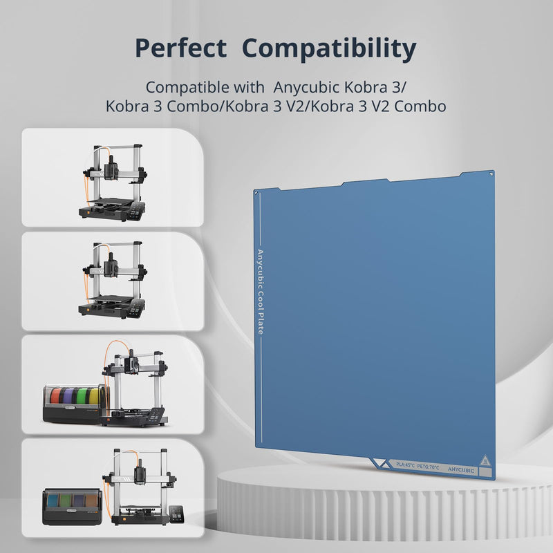 Anycubic Cool Plate with Adhesive for Anycubic Kobra 3/Kobra 3 Combo/Kobra 3 V2/Kobra 3 V2 Combo 3D Printers, Cool Plate, Energy Saving Low Temperature Printing,250x250mm