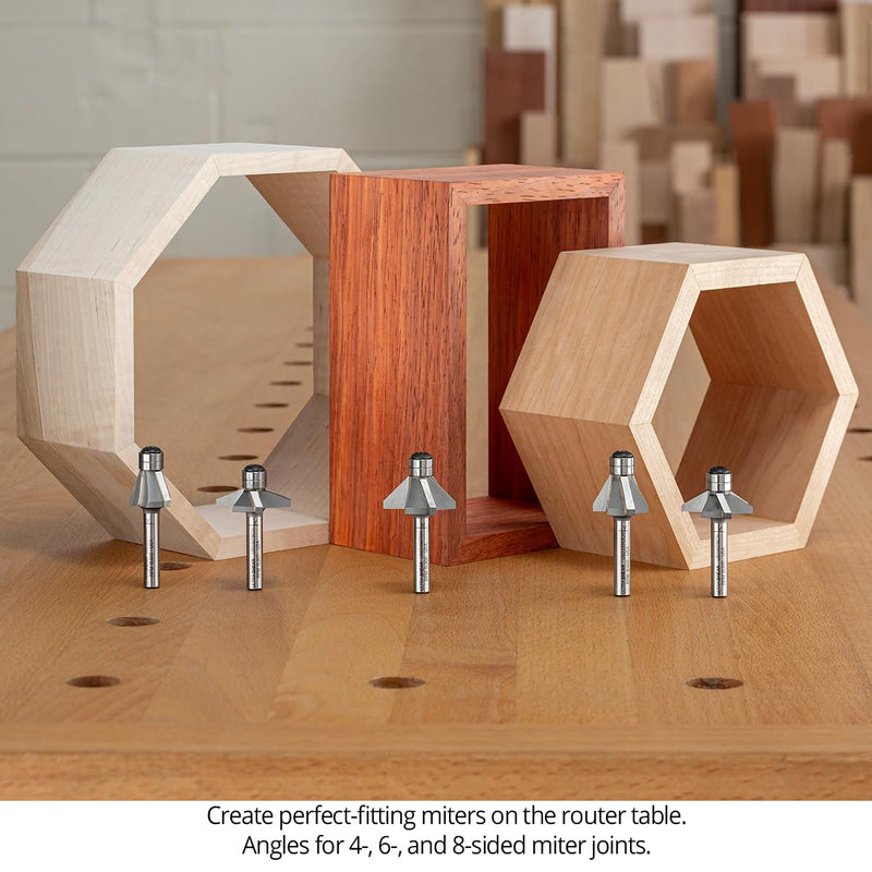 Chamfer Router Bit, 1/4 Shank, 67.5 Degree, 3 Flute, Twin Bearing, Carbide Tipped, USA Made Edge Forming Bevel Bit - US236718CH 67.5 Deg
