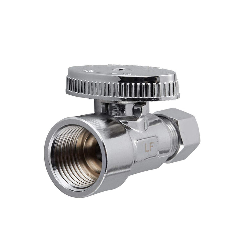 2 Pack Brass 1/2 Inch FIP x 3/8 Inch OD Compression Quarter Turn Straight Water Angle Stop Valve Shut Off