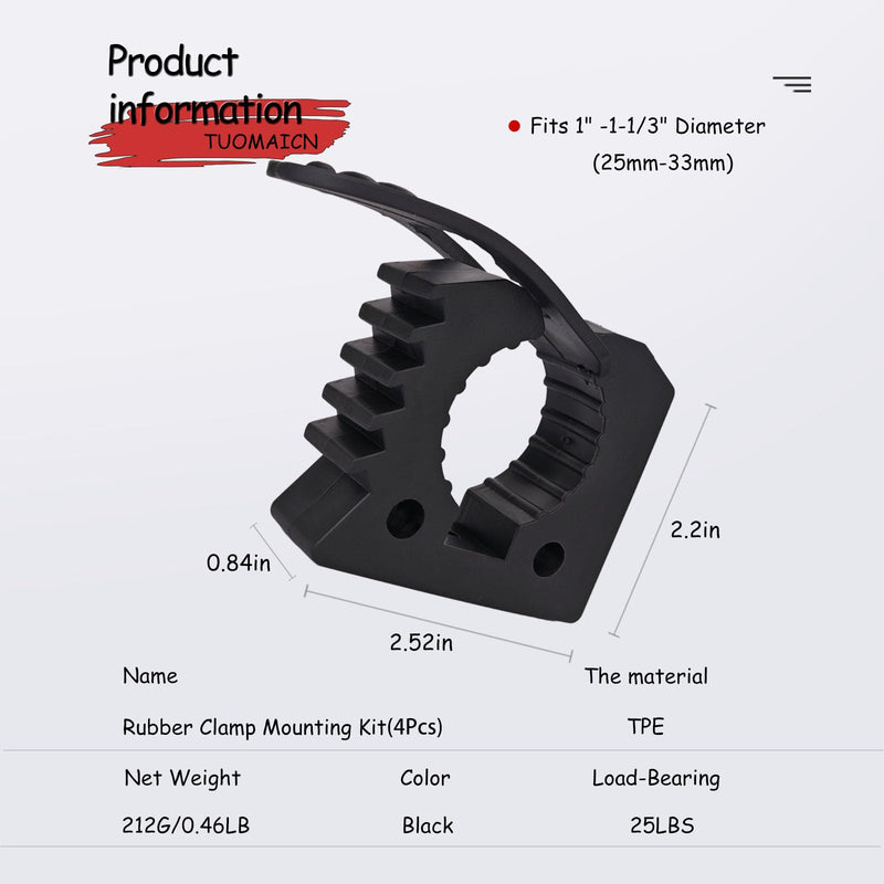 Quick-Release Rubber Clamp,Rubber Mount Clamps from 1'' to 1-1/3'' in Diameter Tools,Used by vehicle on Off-road vehicles, UTVs, ATVs (4p) 1''to1-1/3(4p)
