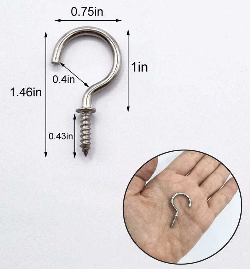 60 Pcs (304) Stainless Steel Screw Ceiling Hooks 1 Inch Cup Hook Screw-in Light Hooks 60 Pack