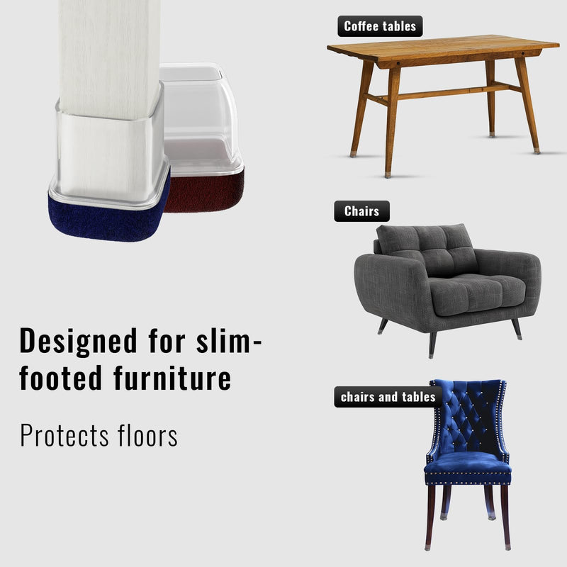 YSD 24PCS Silicone Chair Leg Floor Protectors,1 Inch Square Red Chair Leg Caps for Tilt Chair Legs,Hardwood Floor Protectors with Felt Pads（M） （20-26mm）24PCS