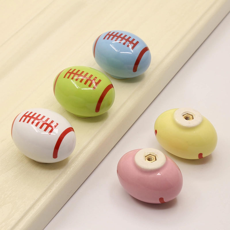 HUAMULAN 10 PCS Cabinet Knobs Rugby Ball Glossy Ceramic Dresser Table Drawer Cupboard Pull Furniture DIY Wardrobe Vintage Handle,with 3 Size Mounting Screws Rugby Ball Shaped 10Pack