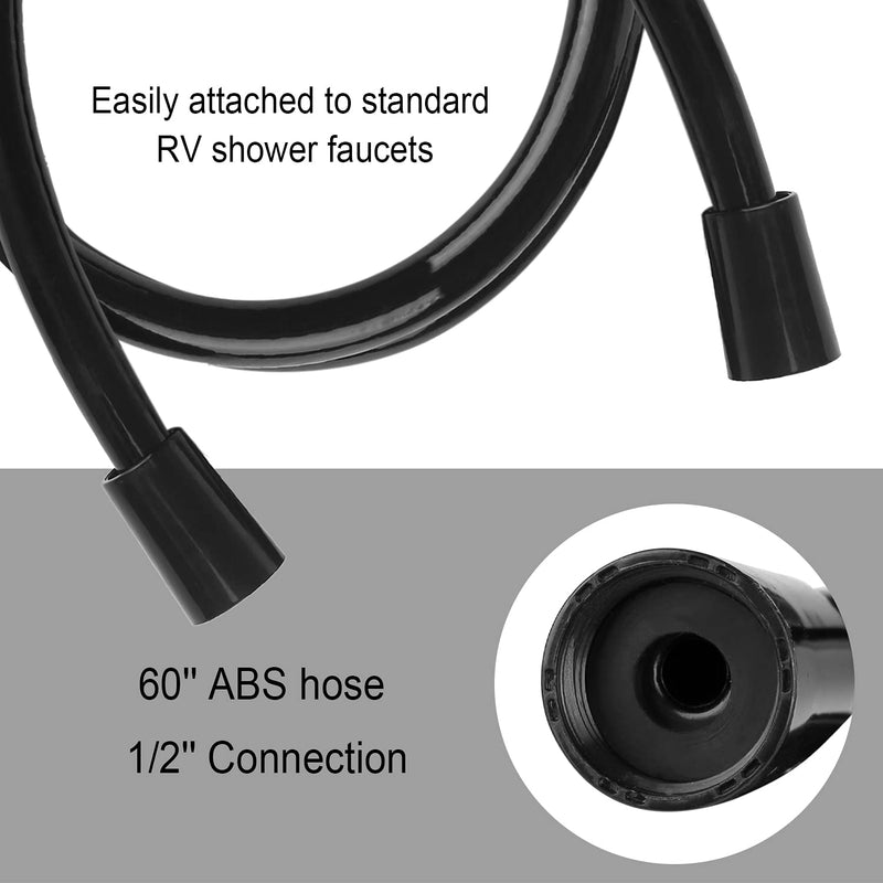RV Shower Faucet w/Showerhead and Hose - Outdoor Non-Metallic Shower Parts On-Off Handheld Shower Head Valve Diverter Replacements for RVs, Fifth Wheels, Motorhomes,Travel Trailers,Campers,Black Black w/ Black Knob