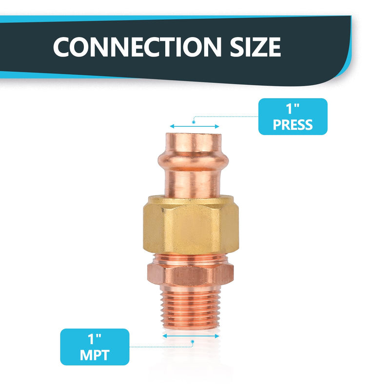 1Pack Seelink 1" Copper Press x 1" MPT Male Adapter Union(PRESS073-1) 1"P x 1"MPT