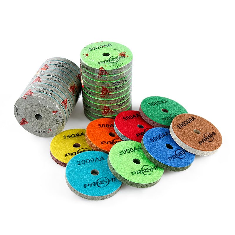 LOZLIN 8PCS 5/8-11 Granite Sponge Polishing Pad 4 inch Granite Marble Terrazzo Pad Concrete Terrazzo Polishing Foam Grinding Discs
