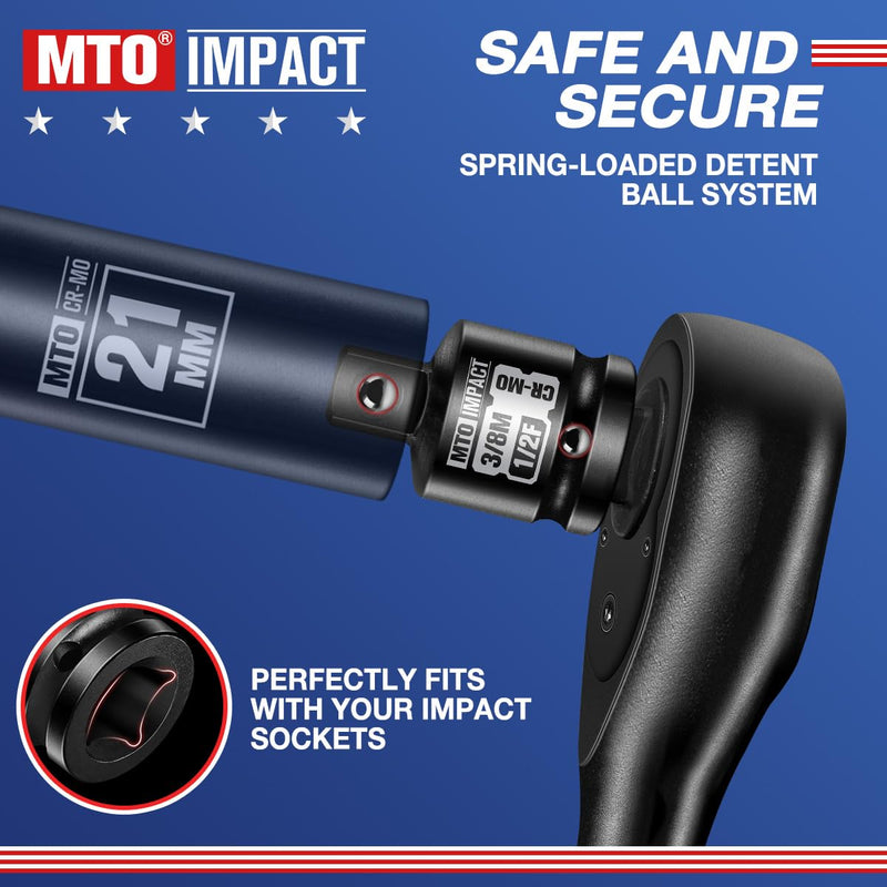2-Piece 1/2" Female to 3/8" Male Impact Socket Adapter Set, 1/2" Drive Impact Driver Conversions for Impact Wrench, Chrome Molybdenum Alloy Steel