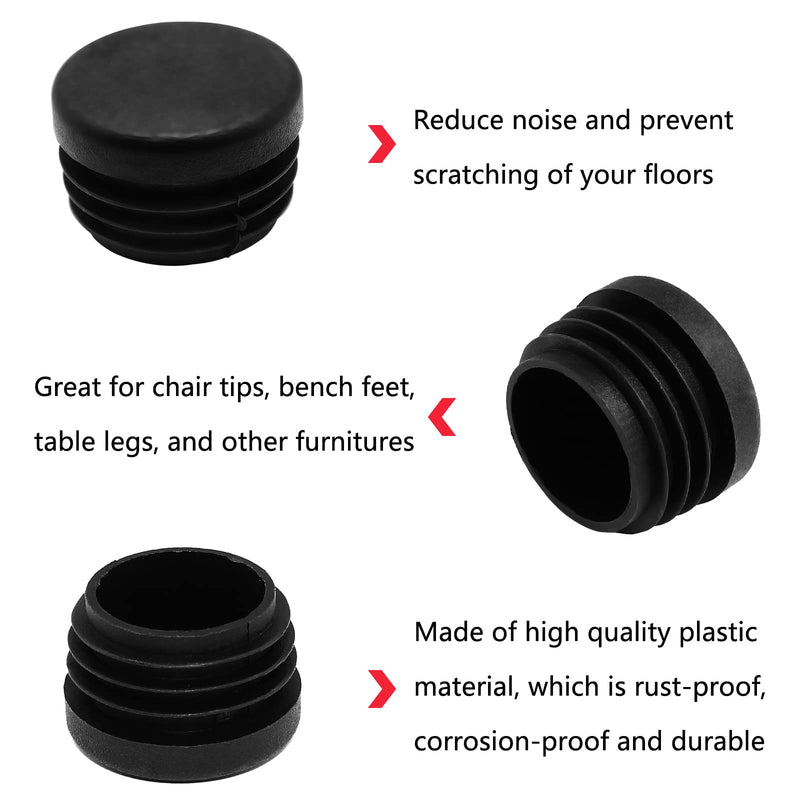 Biaungdo 12 Pcs 1 inch Round Plastic Hole Plug, Black Tubing End Cap Table Chair Legs Tubing Glide End Insert Plug Cap Cover(25mm) 25mm(1")
