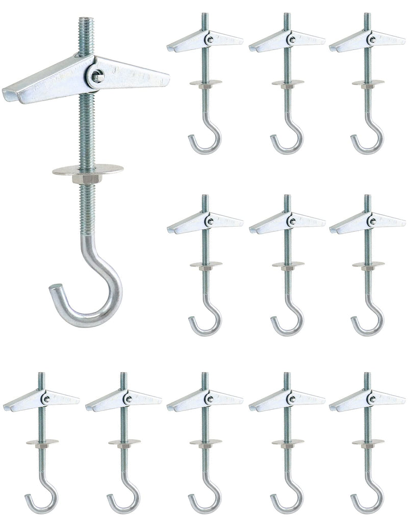 QWORK Ceiling Hooks, 12 Packs 3-9/16" Spring Toggle Wing Bolts Wall Fixing Heavy Duty Pothook for Hanging Plants, Swag Hooks Plant Hooks Toggle Hooks