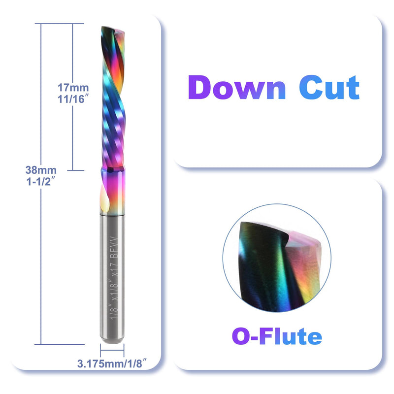 O Flute Router Bits 1/8 Inch Shank, Solid Carbide Down Cut End Mill with DLC Coating, Single Flute CNC Router Bit for Aluminium, Plastic, MDF, Wood and Acrylic, Pack of 10
