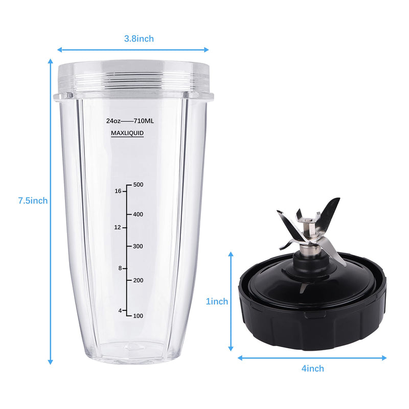 Blender Replacement Parts for Ninja, 24oz Cup with Extractor Blade, for Nutri Ninja Auto iQ BN801 BL480 BL640 BL642 NN100 BL2012 (2 Pack)