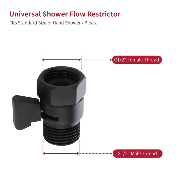 Water Flow Control Valve Brass Shut Off Valve,Matte Black G1/2 Shower Head Flow Control Valve Adjustable Water Volume Valve for Hand Held Shower Head & Bidet Sprayer Matte Black