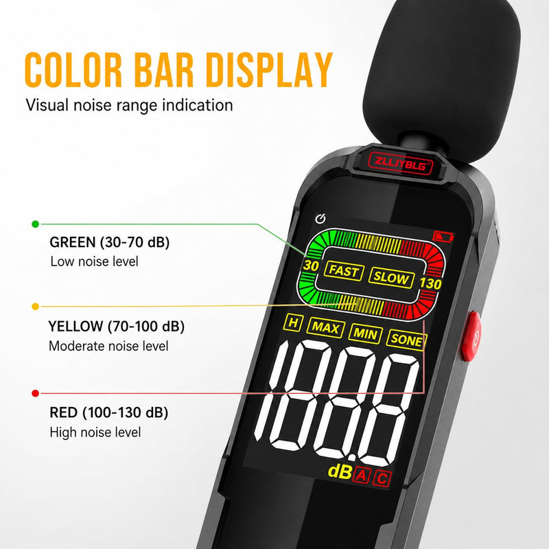 GL82A Digital Sound Level Meter, 30-130dB Decibel Meter with Backlit LCD, High Precision Noise Detector for Home, Office, Factory, Construction & Daily Use | Backlit LCD, High Precision Noise Detector, For Home, Office, Factory, Construction & Daily Use