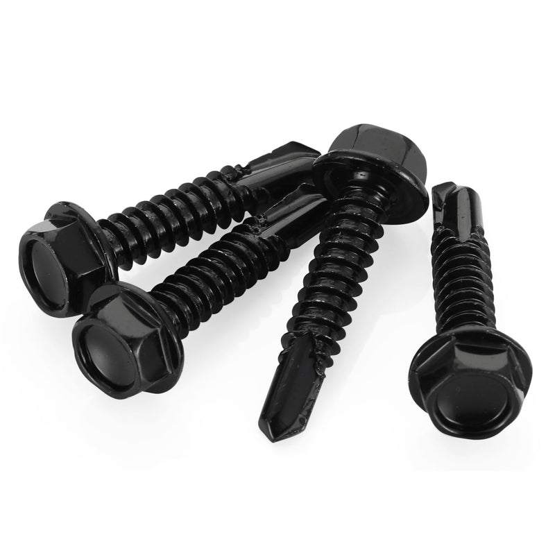 #8 x 1 Hex Washer Head Self Drilling Screws Black Finish, 410 Stainless Steel, 50 PCS #8 x 1"