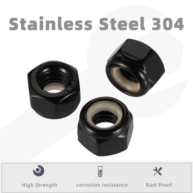 M4-0.7 Nylon Insert Hex Lock Nuts Locknuts, Stainless Steel 18-8 (304) Black Finish, 100PCS 100 M4-0.7
