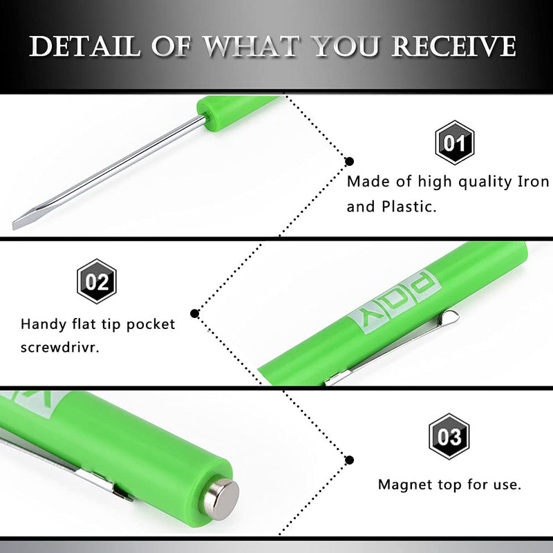 10pcs Mini Tops And Pocket Clips Pocket Screwdriver Strong Magnetic Slotted Screwdriver Green 10pcs