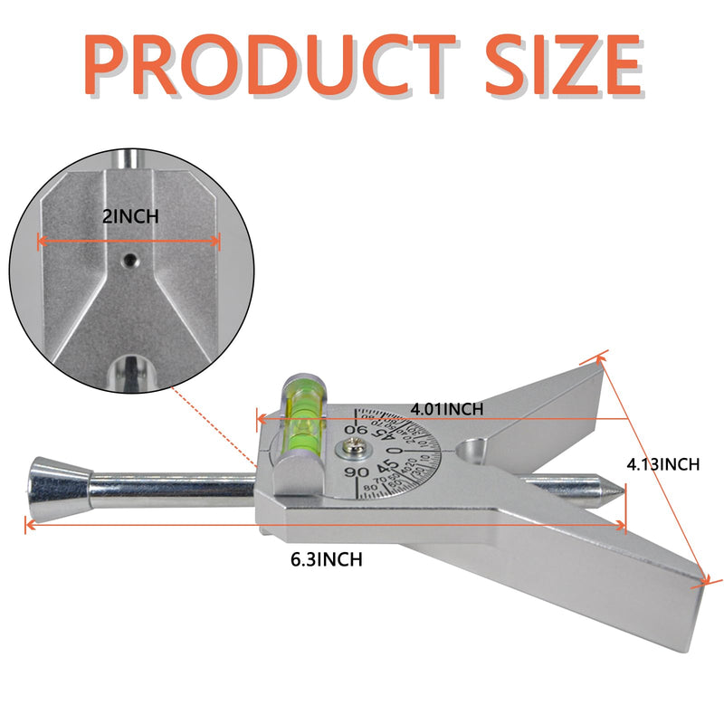 Upgraded Pipe Center Finder, Measure Pipe Diameter, Pipefitter Tools With Centering Head, Measure Pipe Diameter Over 0.5" & up With 4" Y-Type Base and Adjustable Dial Bubble Protractor Silvery